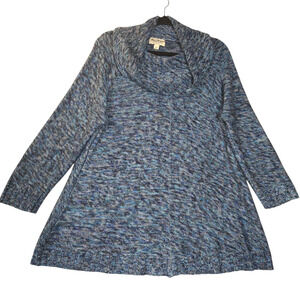 Norm Thompson Womens Large Knit Sweater Cowl Neck Blue Stretch Winter Vacation